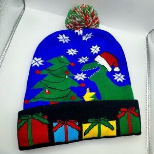 NWOT Festive Dinosaur Knit *Light Up* Beanie - Blue and Green